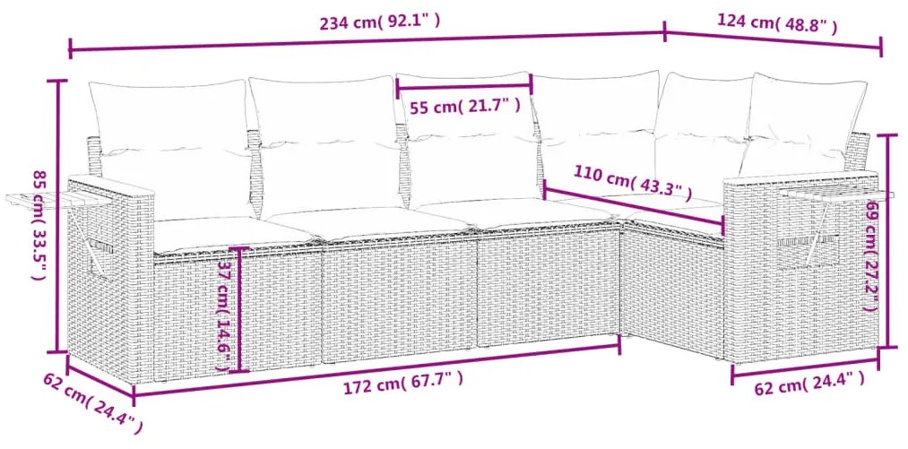 5 részes bézs polyrattan kerti ülőgarnitúra párnákkal