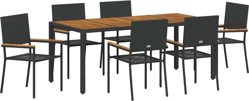 vidaXL Kert étkező szett 7 pcs Fekete polirattan