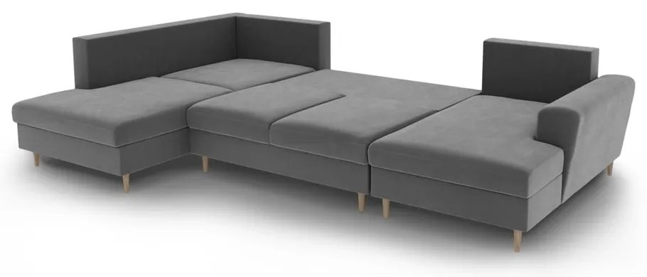 Világosszürke bársony kinyitható tárolóhelyes sarokkanapé (bal oldali-U alakú) Kyoto – Cosmopolitan Design