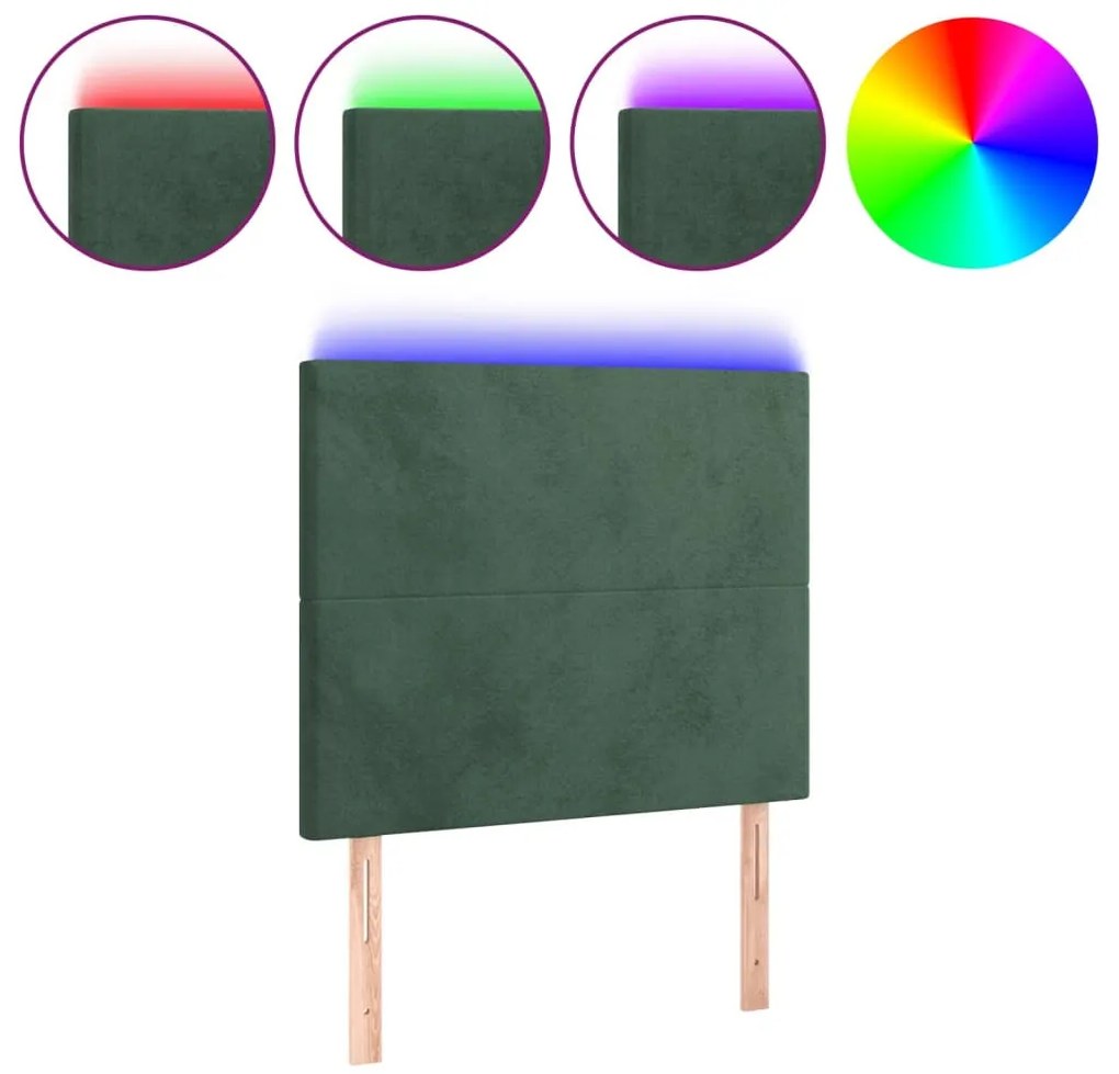 sötétzöld bársony LED-es fejtámla 80x5x118/128 cm
