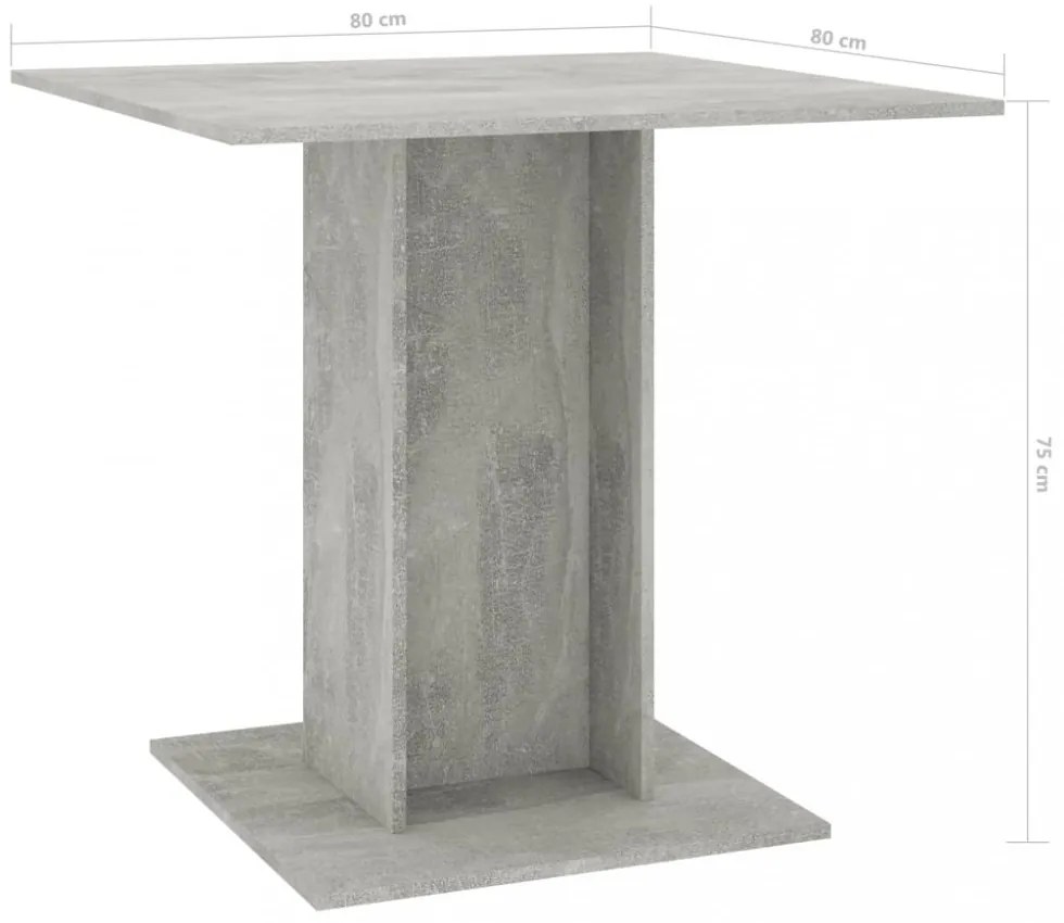 betonszürke szerelt fa étkezőasztal 80 x 80 x 75 cm