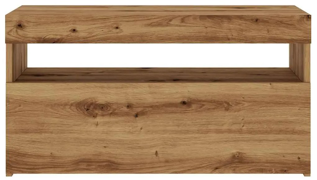 kézműves tölgy szerelt fa TV-szekrény LED-ekkel 75x35x40 cm