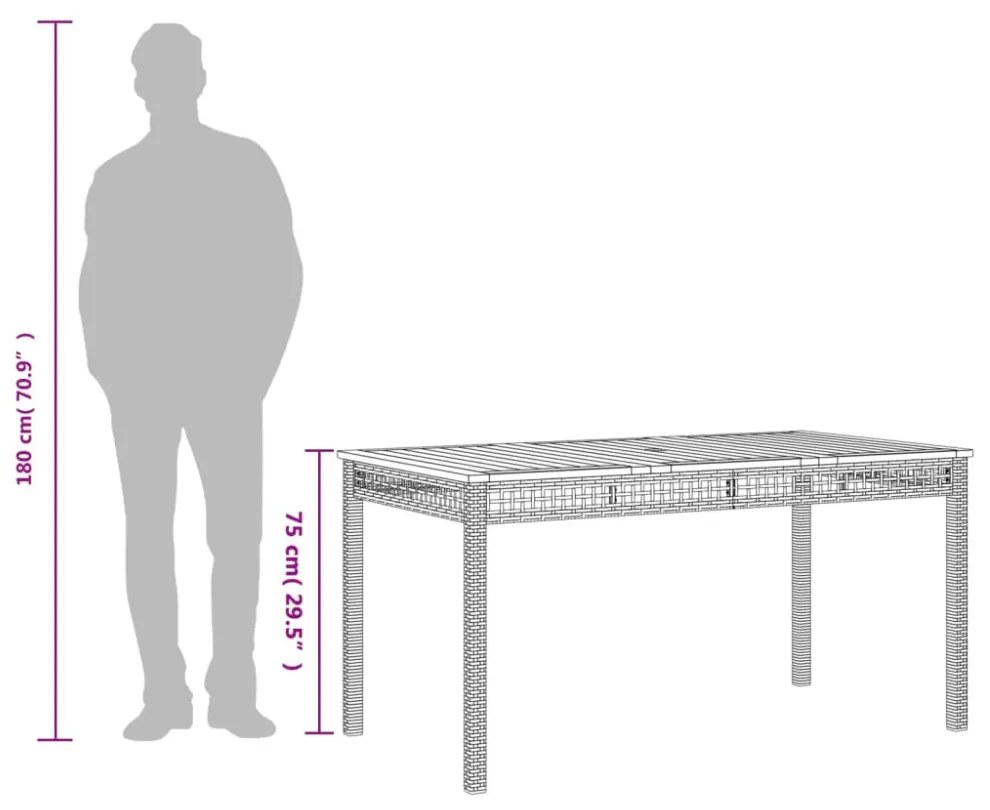 fekete polyrattan és akácfa kerti asztal 140 x 80 x 75 cm