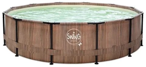 Swing Teak hatású fémvázas medence 366*76 cm szkimmerrel (3EXB0648)