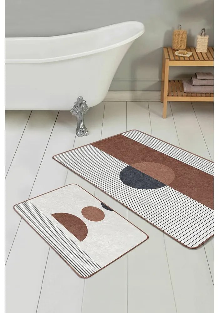 Fehér-barna fürdőszobai kilépő szett 2 db-os 60x100 cm – Mila Home