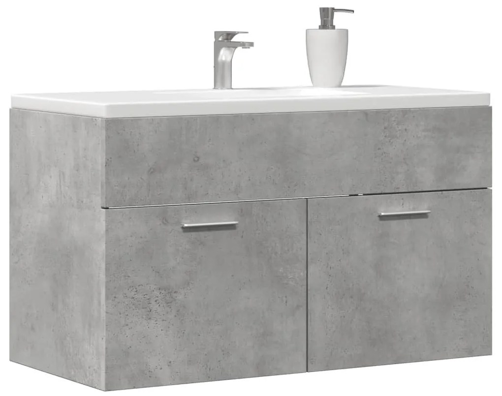 betonszürke szerelt fa fürdőszobai mosdószekrény 90x38,5x46 cm