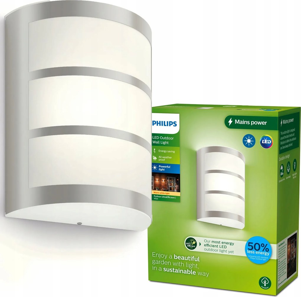 LED-es kerti lámpa Homlokzati fali lámpa Python Mozgásérzékelő IP44 Philips