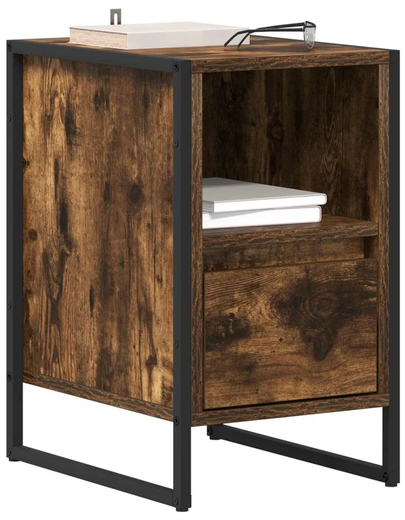 vidaXL Éjjeli asztal fiókkal Füstös tölgy 39,5 x 30 x 50 cm Faanyag