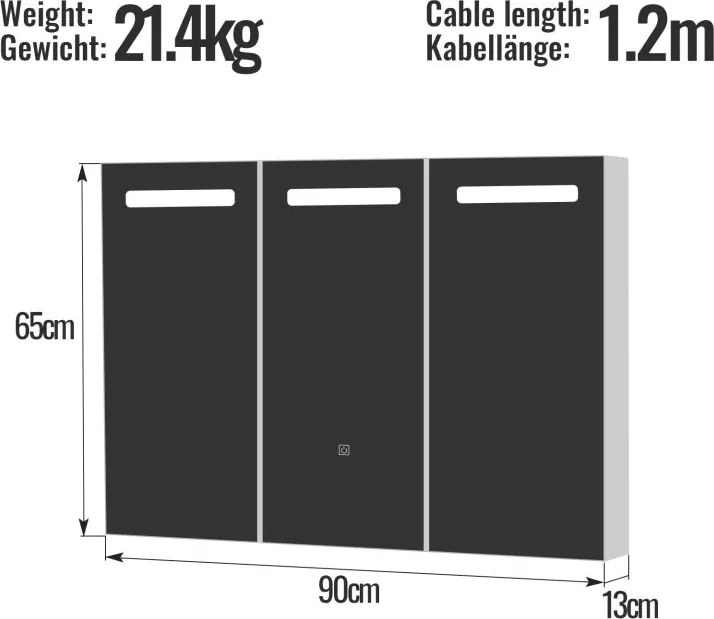 MIADOMODO Tükörszekrény LED világítással 90 x 65 cm