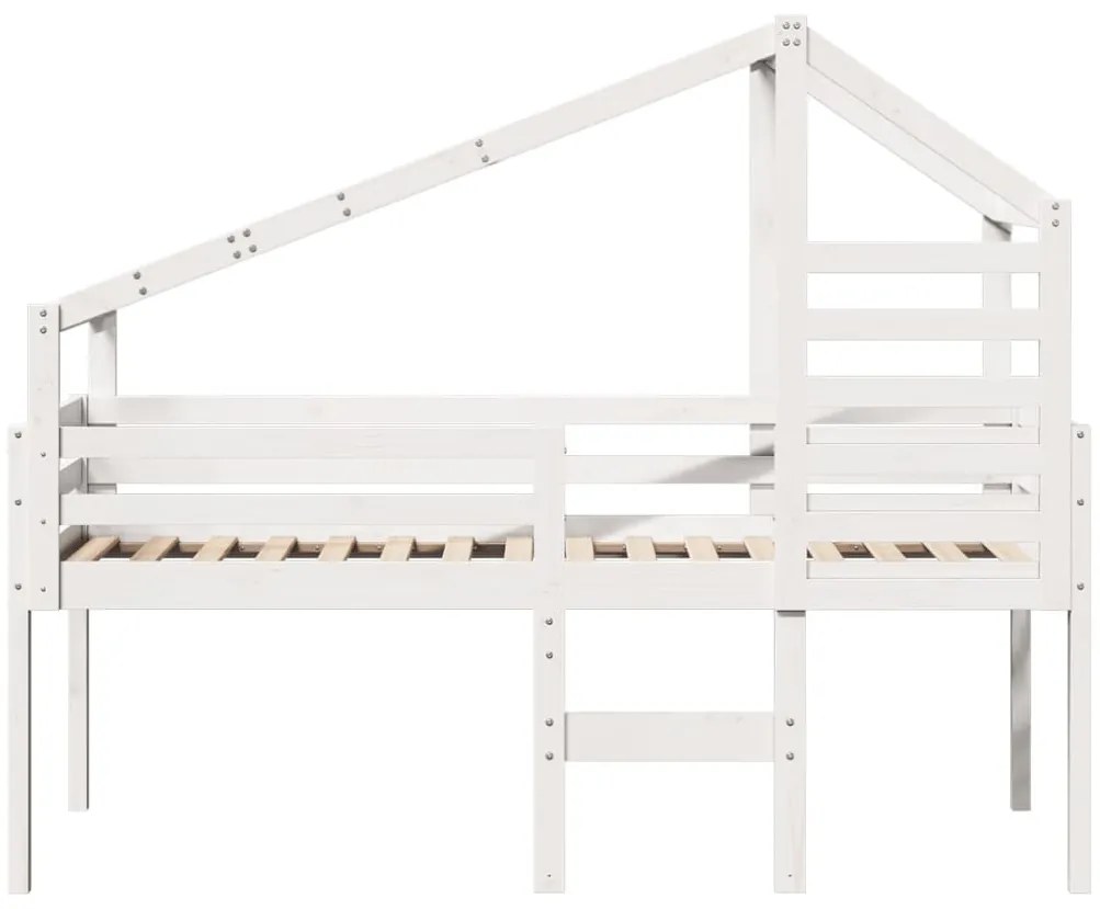 fehér tömör fenyőfa magasított ágy tetővel 75 x 190 cm