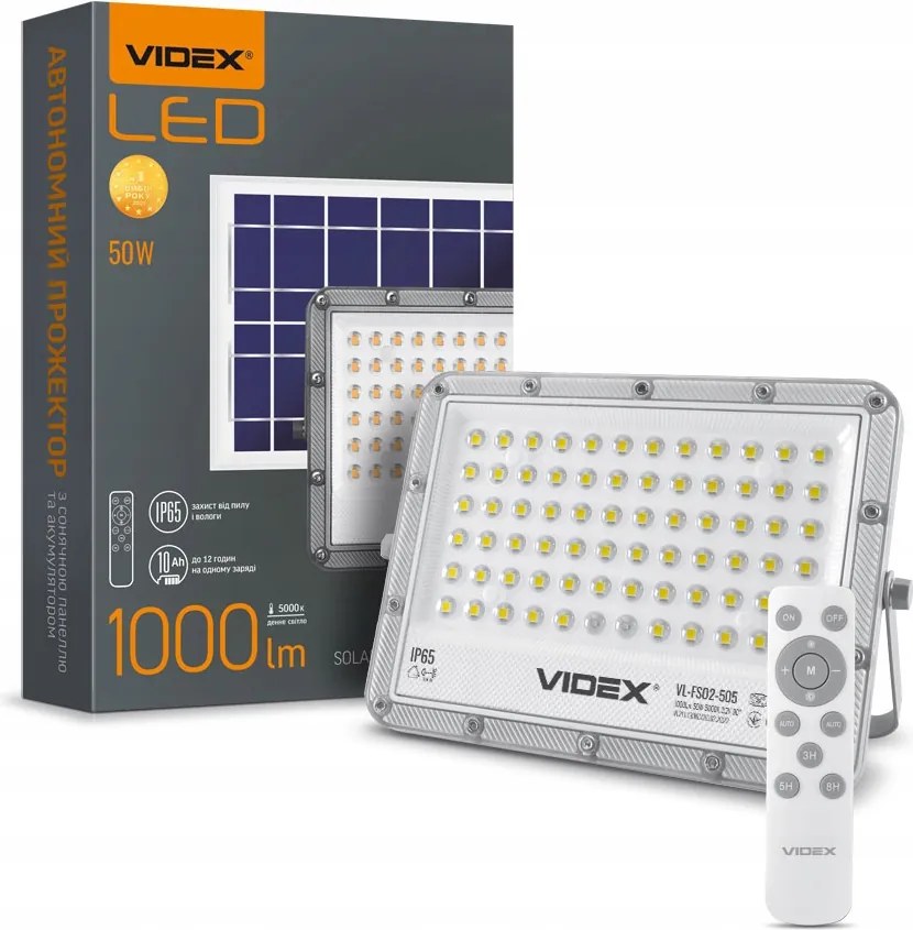 Napelemes fényvető Led lámpa 50W 1000lm 5000K IP65 Szürkület érzékelő