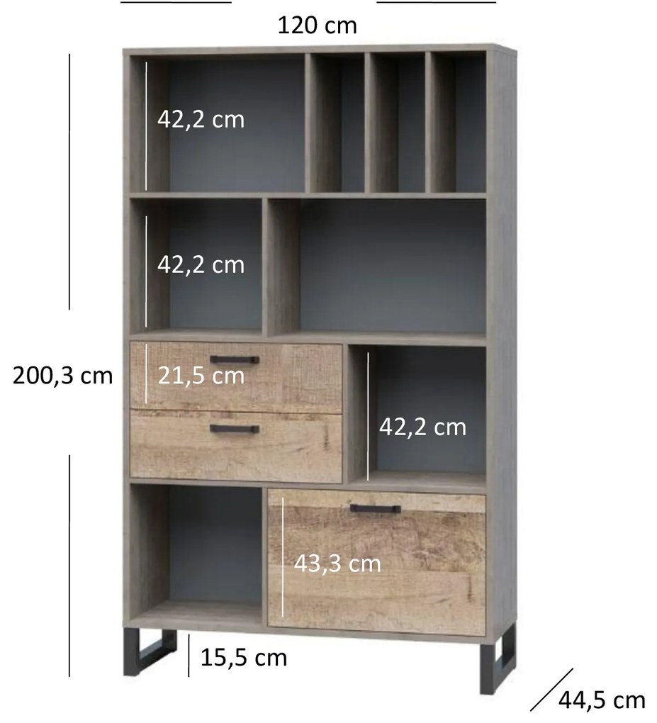 Regál Bennie1D2S (szürke + homok tölgy). 1052759