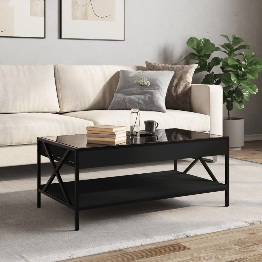 Fekete végtelen hatású LED-es dohányzóasztal 90 x 50 x 38 cm