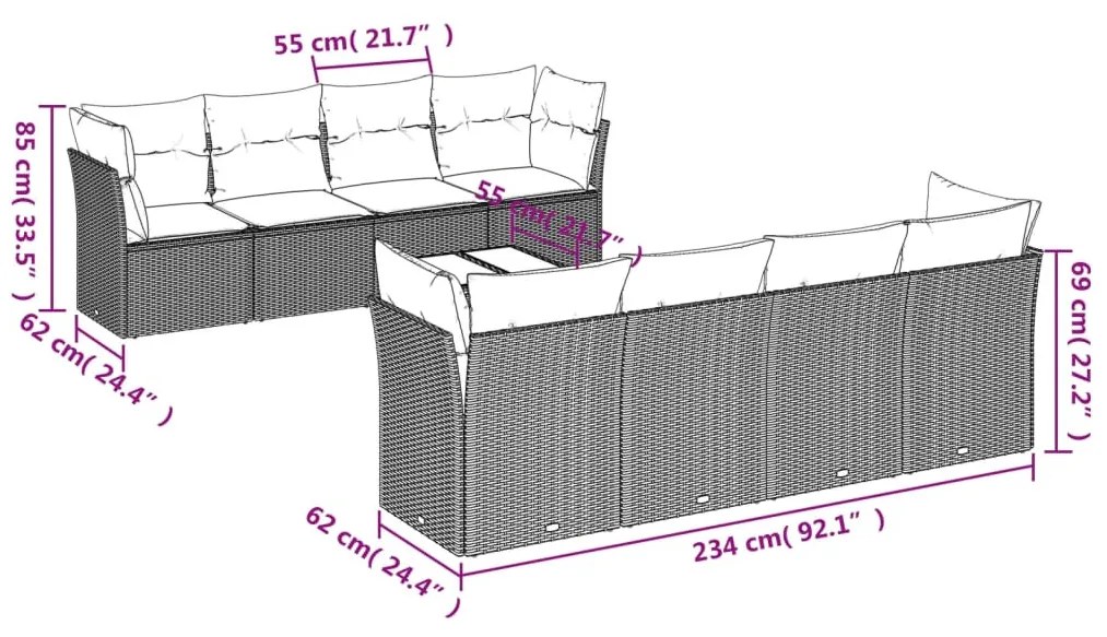 9 részes bézs polyrattan kerti ülőgarnitúra párnákkal