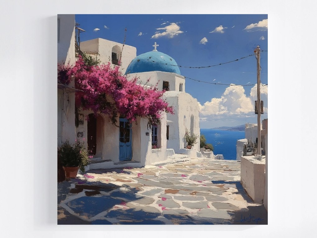 Vászonkép Canvas Tájkép Város Görögország Kükládok Utca Tenger 80x80