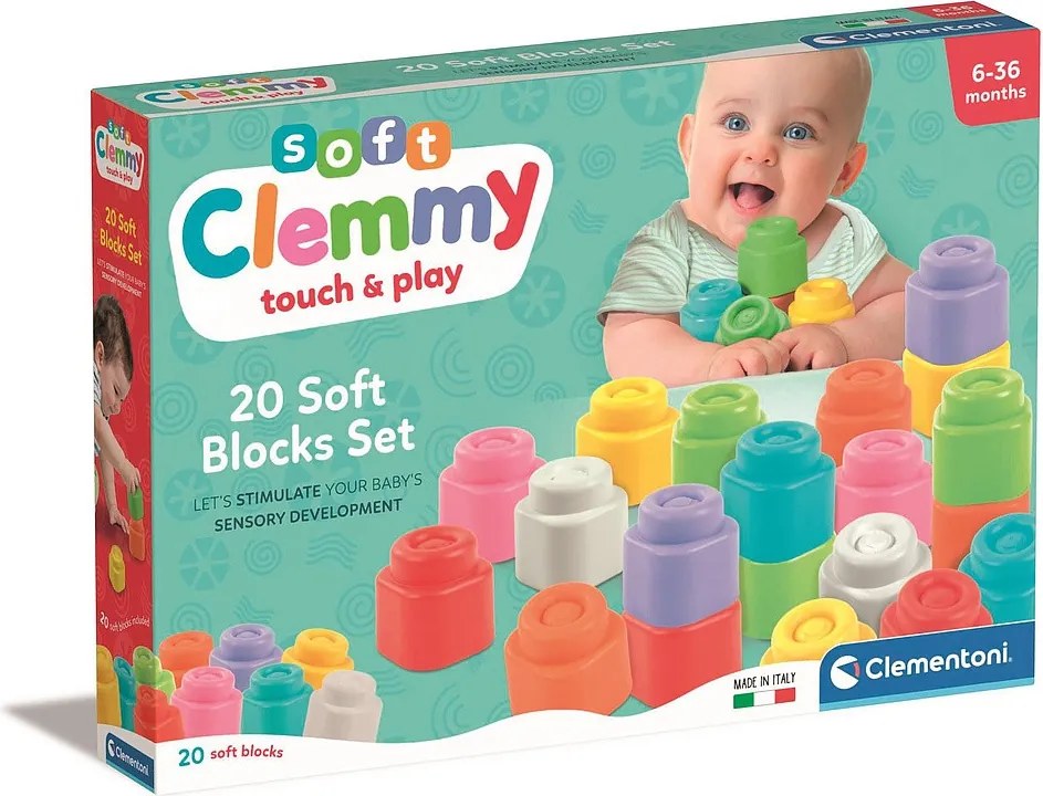 Színes Clemmy puha építőkocka szett 20 db-os Clementoni