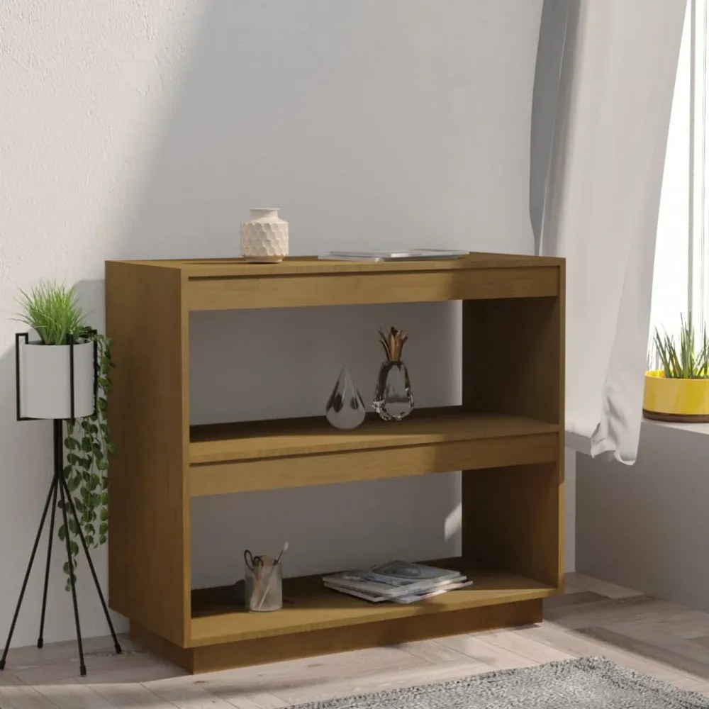 mézbarna tömör fenyőfa könyvszekrény 80 x 35 x 71 cm