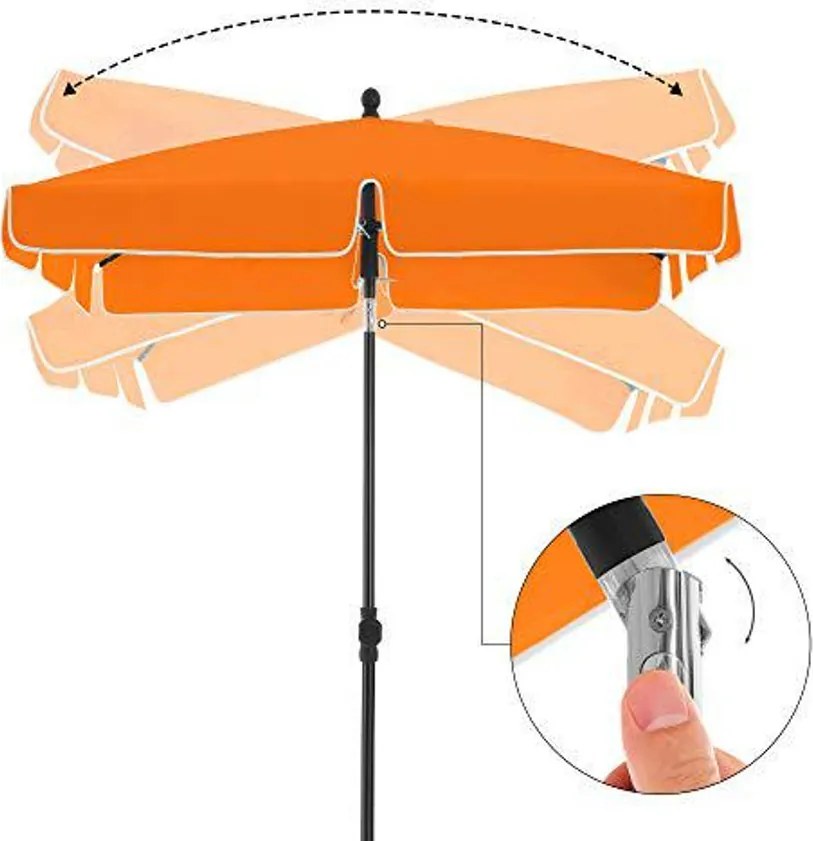 Téglalap alakú erkély napernyő 2 x 1,25 m, UPF 50+ védelem, talp nem tartozék, narancs