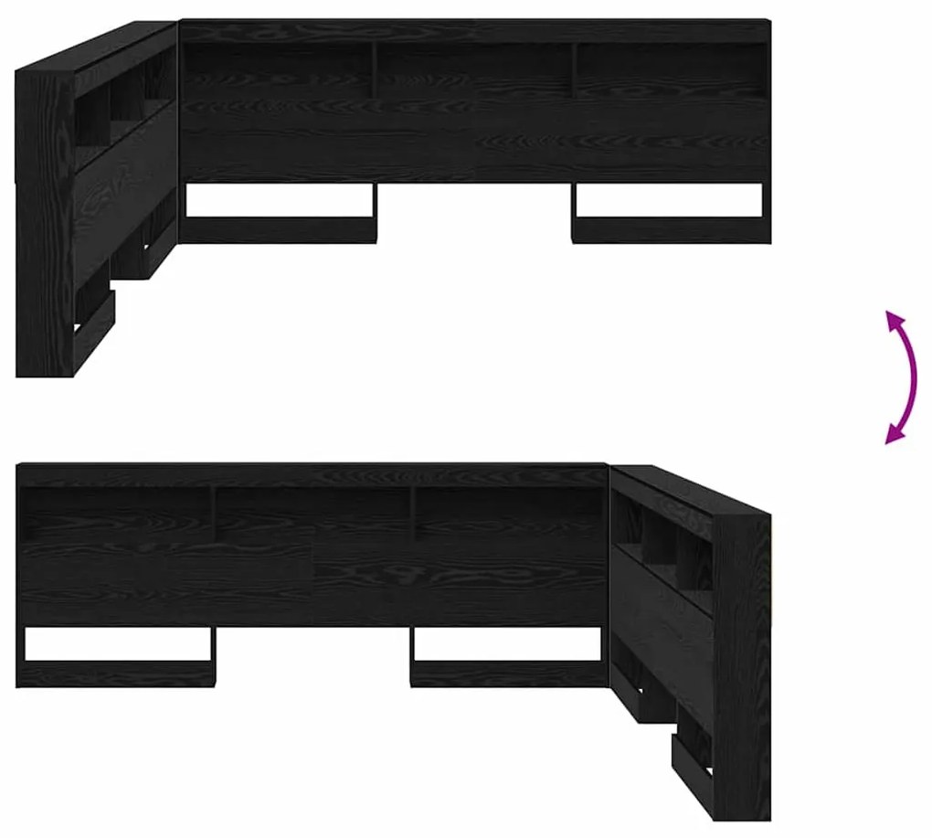 Tároló fejtámla polcokkal tárolóval Musta tammi 180 cm Faanyag