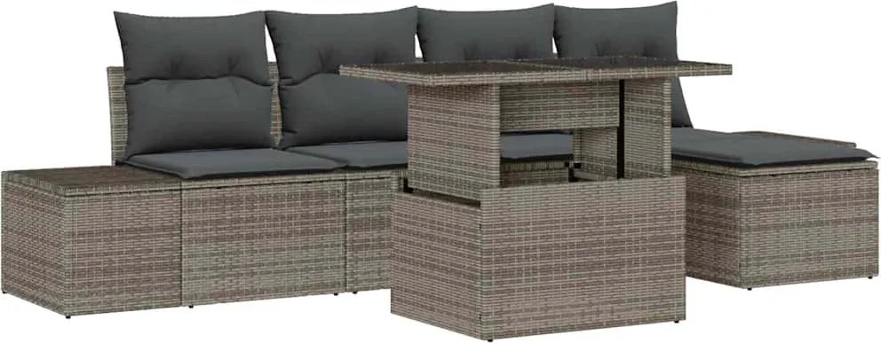 vidaXL Kerti Kanapé Szett tárolóval 6 pcs Szürke Poli rattan