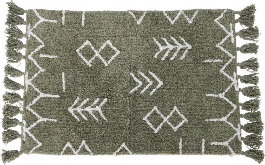 Zöld Pamut Szőnyeg Díszbojtos Etno Mintával 60 X 90 CM