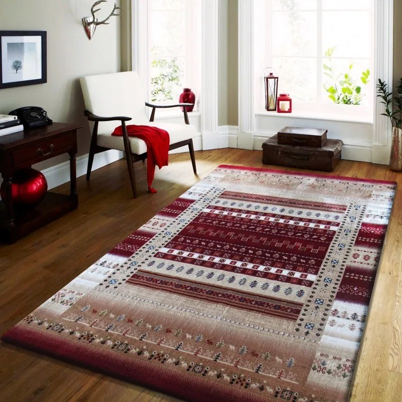 Luxus szőnyeg bézs színben, piros mintákkal Szélesség: 80 cm | Hossz: 150 cm