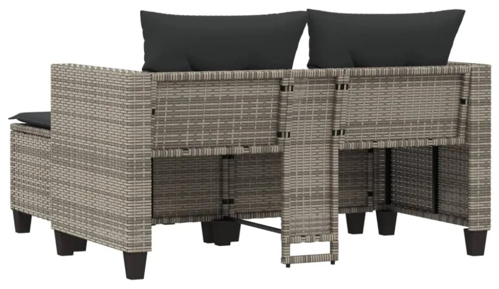 2 személyes szürke polyrattan kerti kanapé zsámolyokkal
