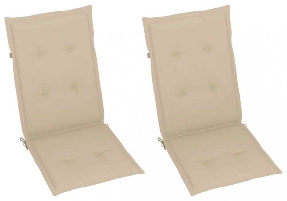 2 db tömör tíkfa kerti szék bézs párnákkal
