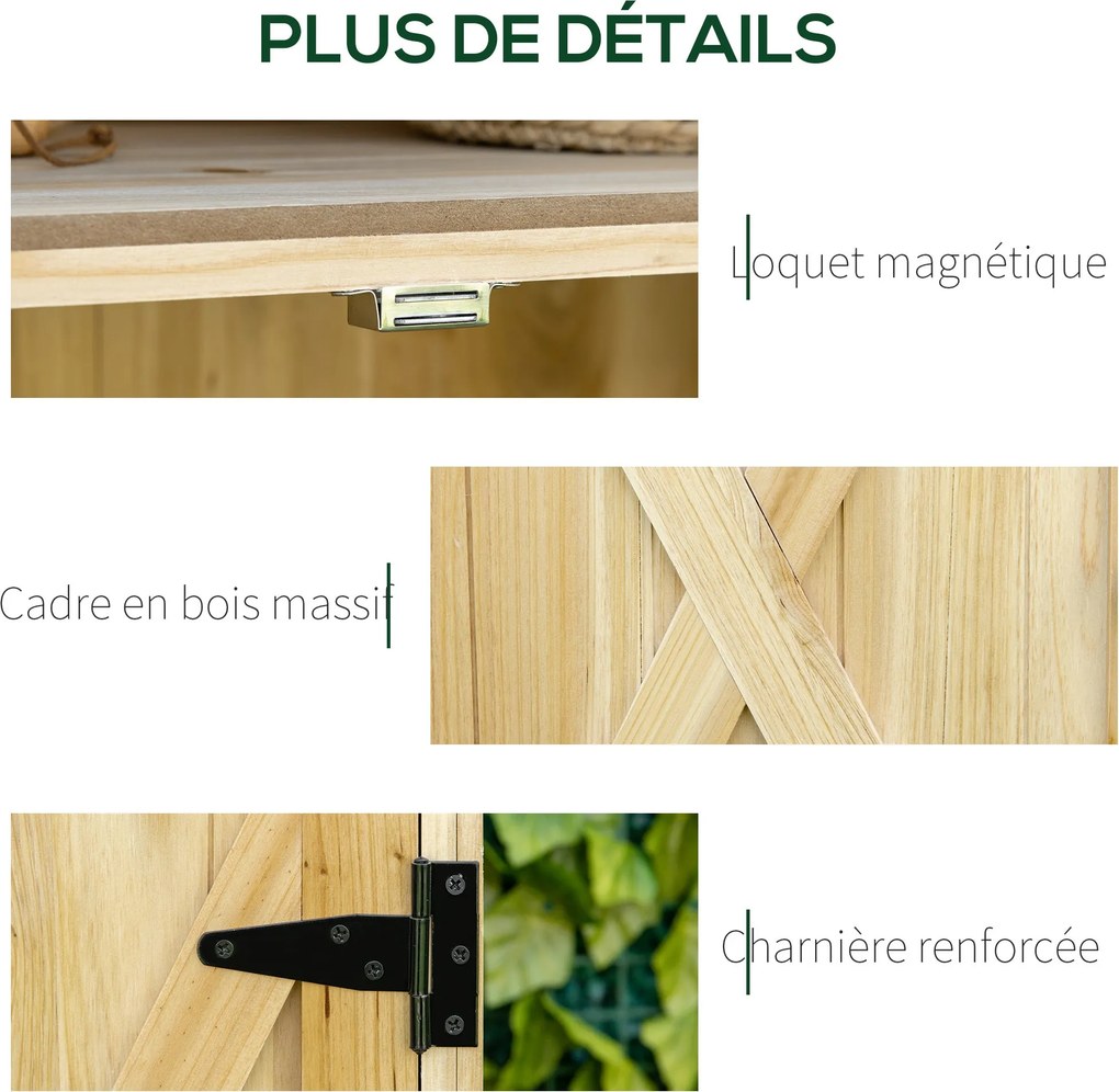 Outsunny Kerti Szekrény, Kerti Tároló Szekrény, horganyzott fém munkafelülettel, dupla ajtós polccal, fogantyúval, masszív fa lábakkal, 80 x 45 x 92 c