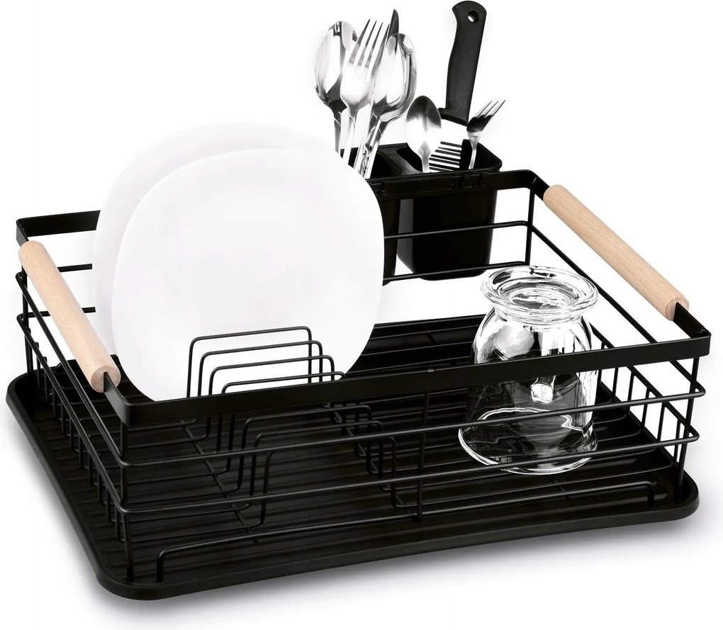 Nagy Ételszárító álló Cseppegtető evőeszközöknek tányéroknak Tálca fekete