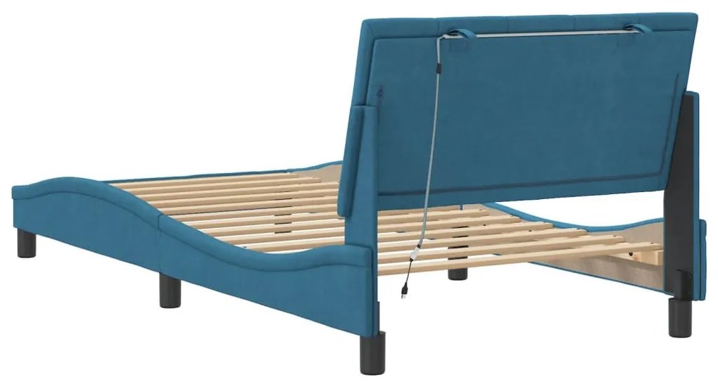 kék bársony ágykeret LED-ekkel matrac nélkül Hanko 100 x 200 cm