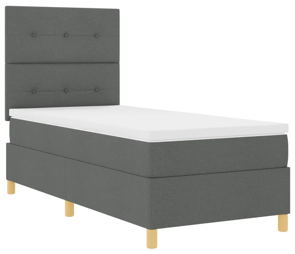 Boxspring ágy matraccal és LED világítással, Sötétszürke, 90x200 cm Szövet
