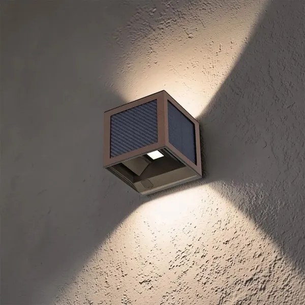 LED napelemes fali lámpa érzékelővel LED/9W/3,7V 3000/4000/6000K IP65 2600mAh barna