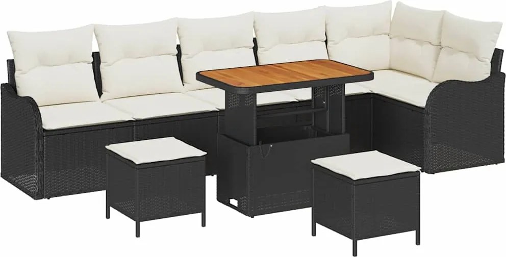 vidaXL Kerti Kanapé Szett párnával 9 pcs Fekete polirattan