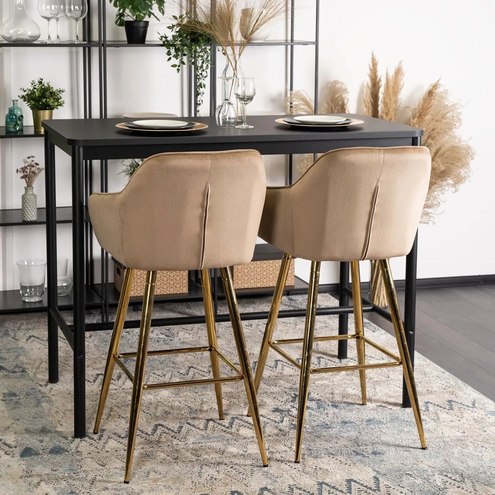 Bézs Bársony Bárszék Aranyszínű Lábbal. SALEM