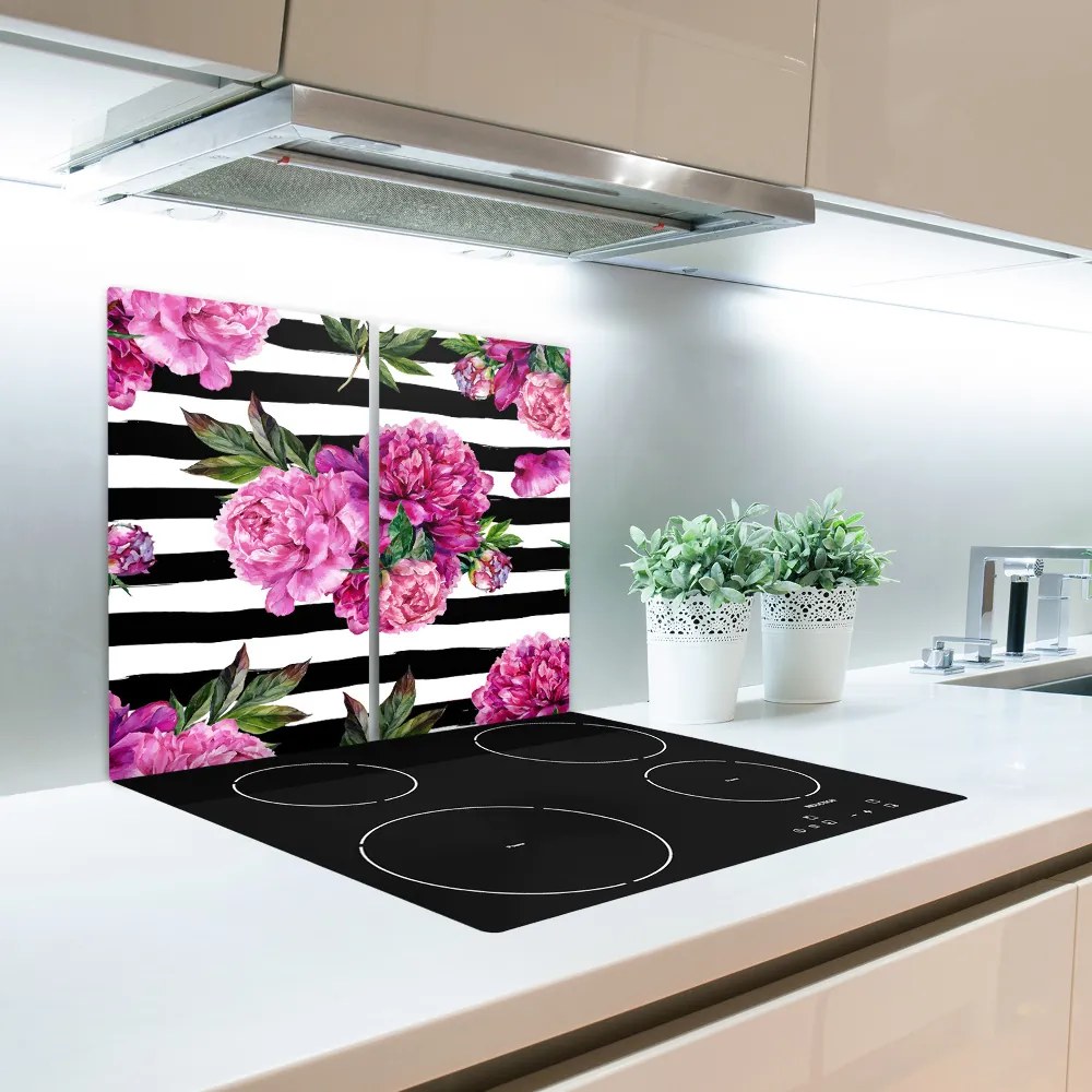 Üveg vágódeszka rózsaszín bazsarózsák 60x52 cm