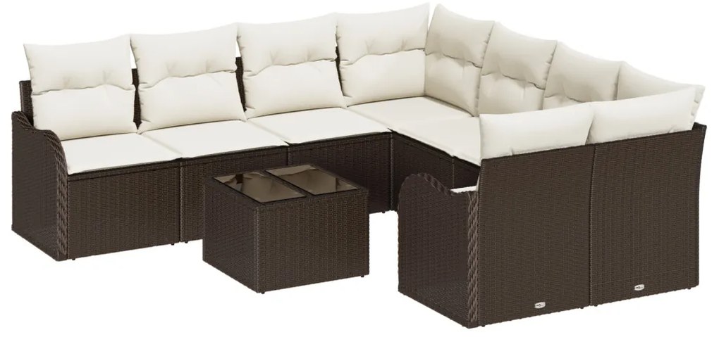 9 darabos kert kanapé szett párnákkal Barna poli rattan, 2 fős kert kanapé párnákkal Barna poli rattan