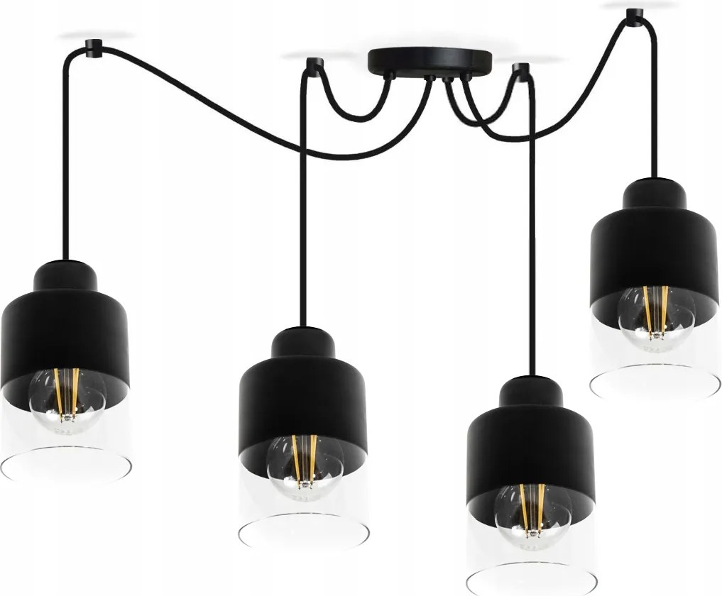 Mennyezeti függőlámpa csillár Pók Loft 4 Glass fekete mennyezeti lámpa
