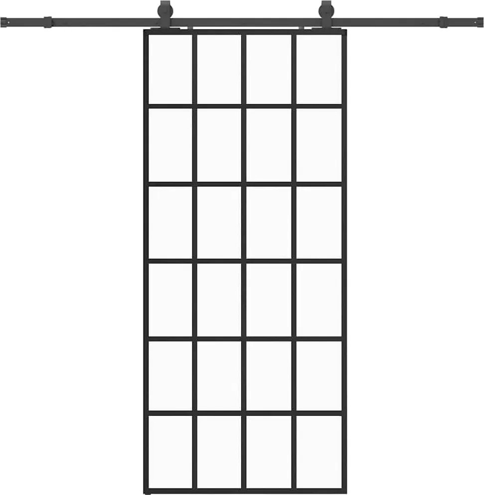 vidaXL fekete ESG üveg tolóajtó fémszerelvény-szettel 90x205 cm