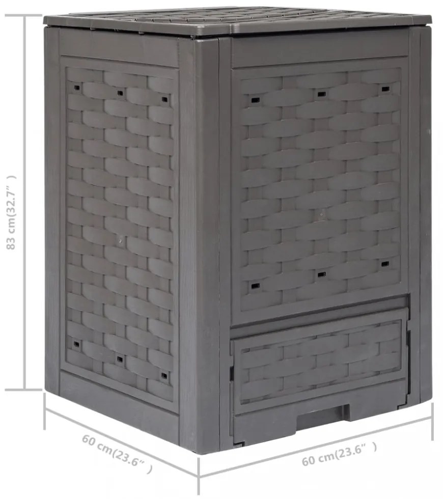 3 db barna műanyag rattan kerti komposztáló 60x60x83 cm 900 L