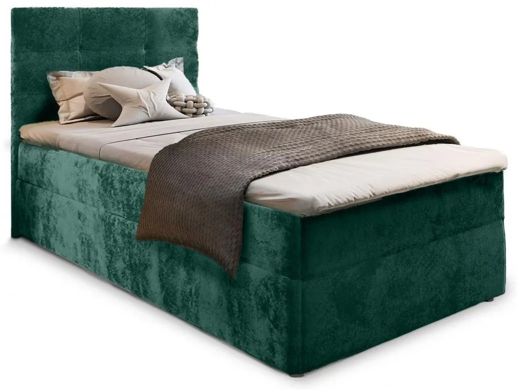 Kárpitozott boxspring ágy GLORIEN VELVET 90x200 cm sötétzöld Matrac: Bonell rugós matrac