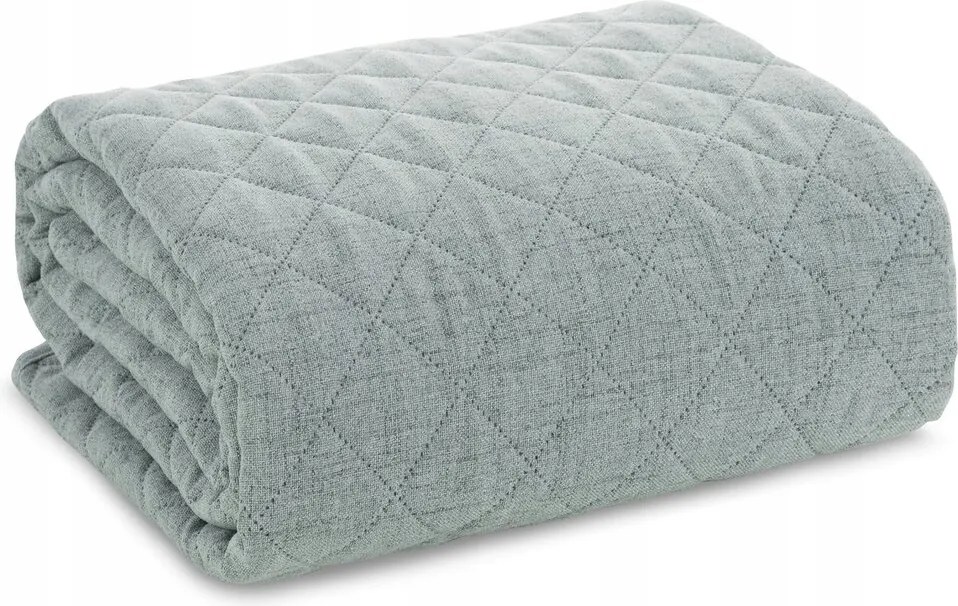 Dekoratív ágytakaró Len 170x210 menta steppelt, geometrikus mintával