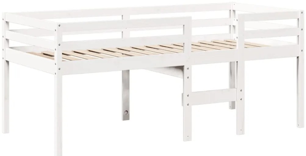 fehér tömör fenyőfa magasított ágy tetővel 90 x 190 cm