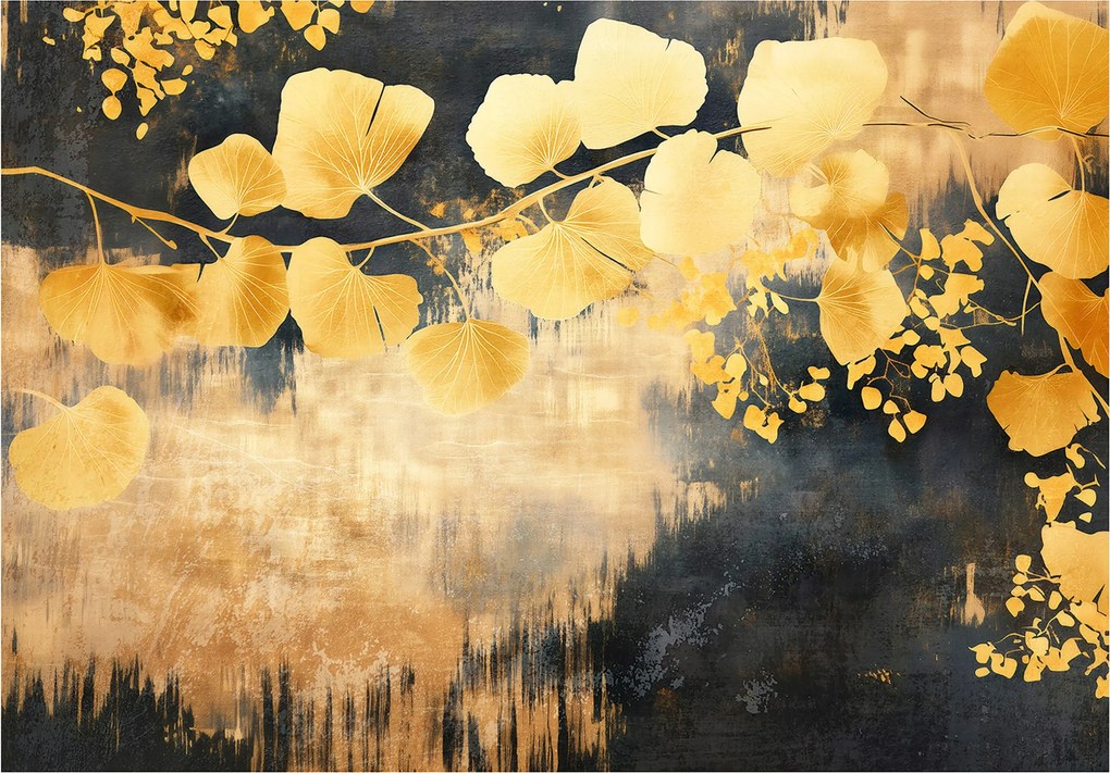 Vinyl Tapéta Flizelin Arany Fekete Levelek Absztrakt Beton 416x254