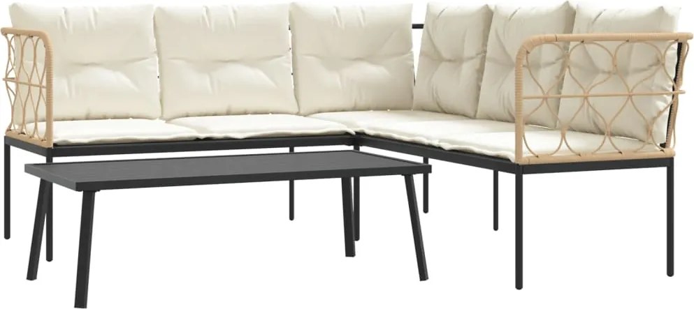 vidaXL fekete acél és textilén kerti kanapé garnitúra párnákkal