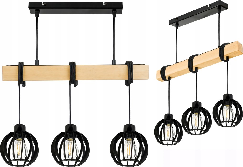 Lámpa fa függeszték mennyezeti Csillár Túlnyúlás Loft Fekete Fa E27