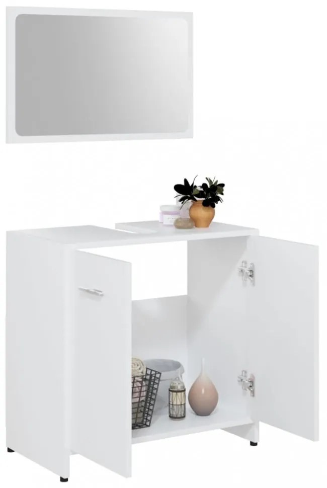 3 részes fehér szerelt fa fürdőszobai bútorszett