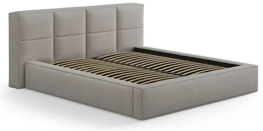 Világosszürke kárpitozott ágyneműtartós franciaágy ágyráccsal 180x200 cm Simon Darren – Micadoni