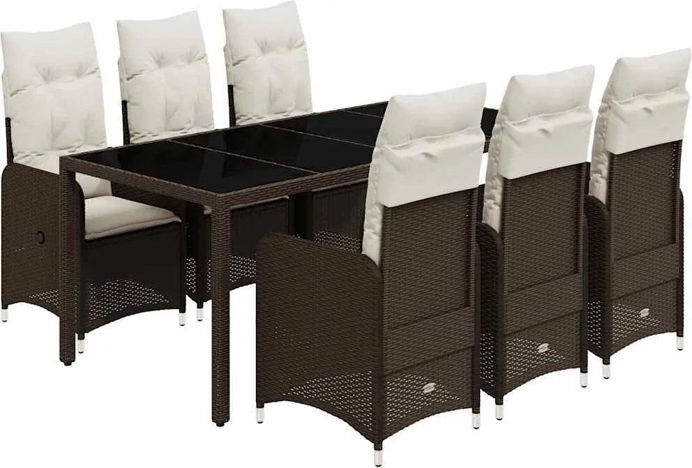 vidaXL 7 részes barna polyrattan kerti bisztrógarnitúra párnákkal