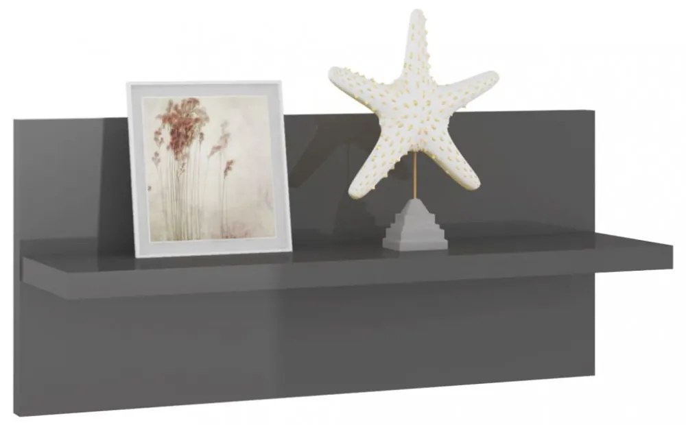 4 db magasfényű szürke fali polc 40 x 11,5 x 18 cm